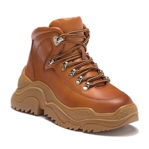 Jeffery Campbell Debris Chunky Brown Leather Rubber Track Sole Boots 9.5
